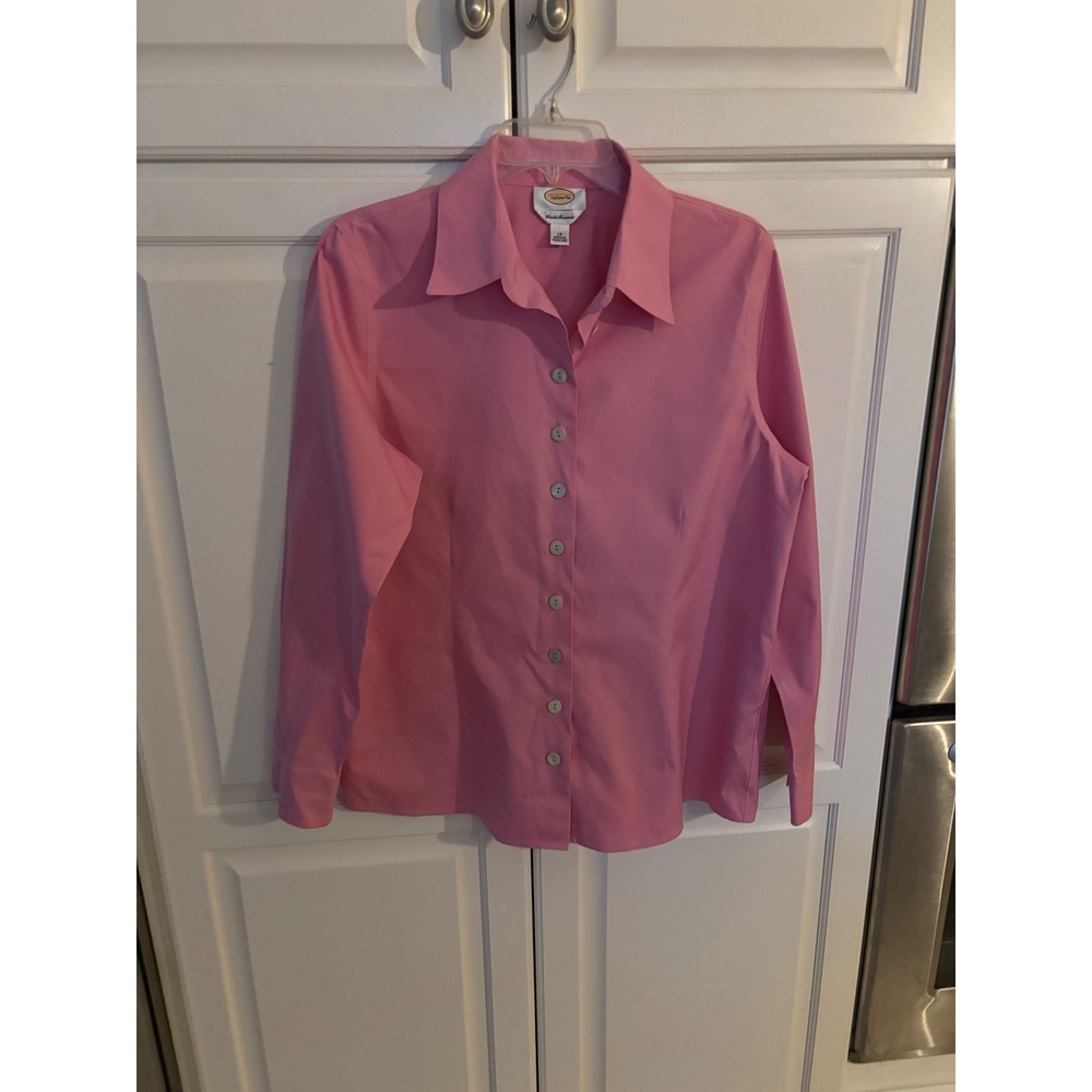 Talbots Pink Wrinkle Resistant Button Down Shirt Long Sleeve Cotton Blouse 14